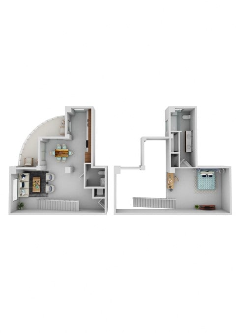 Floor plan for 1 bed, 1.5 baths, 1101 sqft